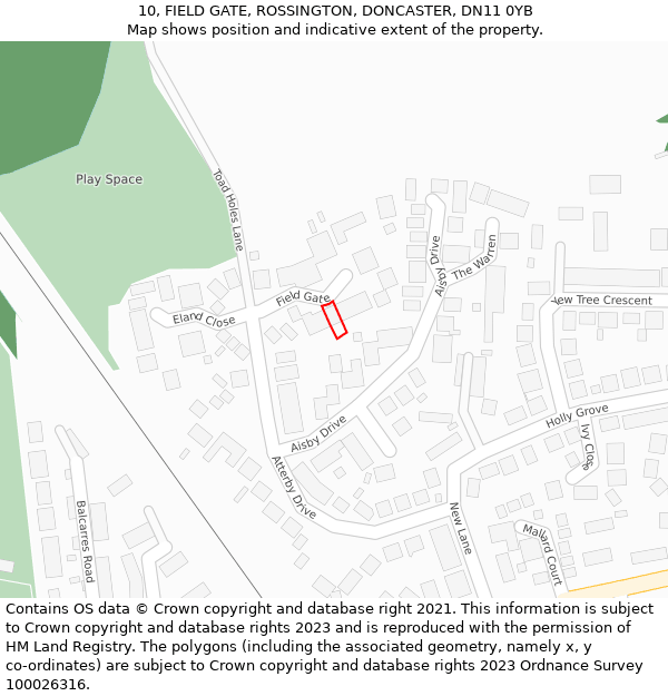 10, FIELD GATE, ROSSINGTON, DONCASTER, DN11 0YB: Location map and indicative extent of plot