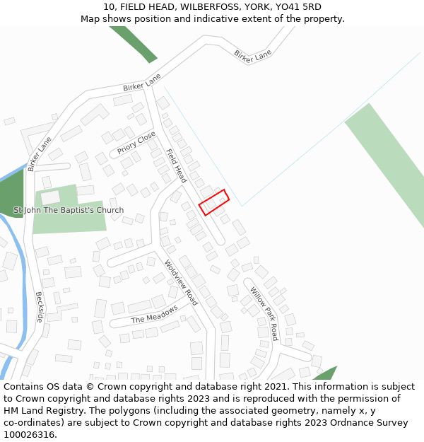 10, FIELD HEAD, WILBERFOSS, YORK, YO41 5RD: Location map and indicative extent of plot