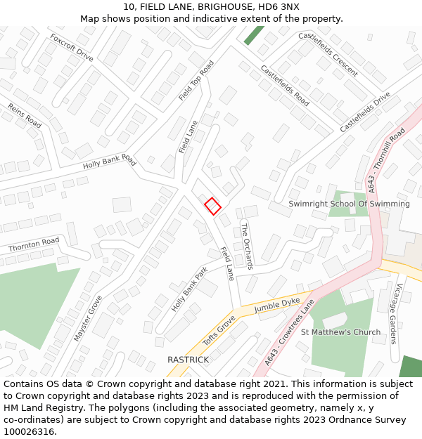 10, FIELD LANE, BRIGHOUSE, HD6 3NX: Location map and indicative extent of plot