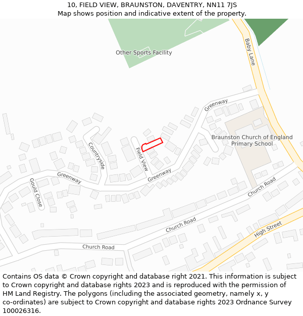 10, FIELD VIEW, BRAUNSTON, DAVENTRY, NN11 7JS: Location map and indicative extent of plot