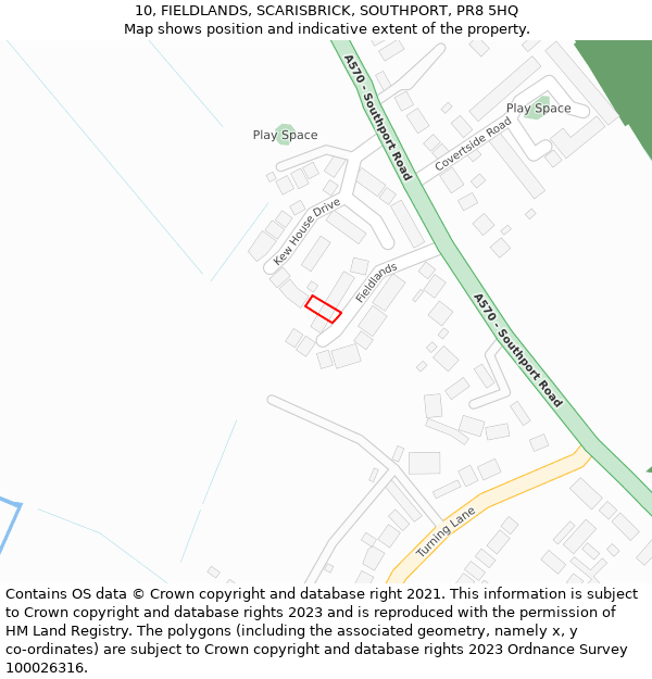 10, FIELDLANDS, SCARISBRICK, SOUTHPORT, PR8 5HQ: Location map and indicative extent of plot