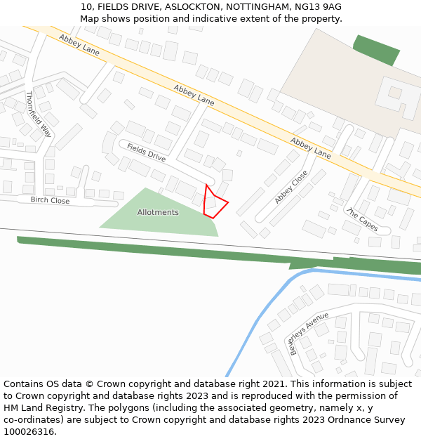 10, FIELDS DRIVE, ASLOCKTON, NOTTINGHAM, NG13 9AG: Location map and indicative extent of plot