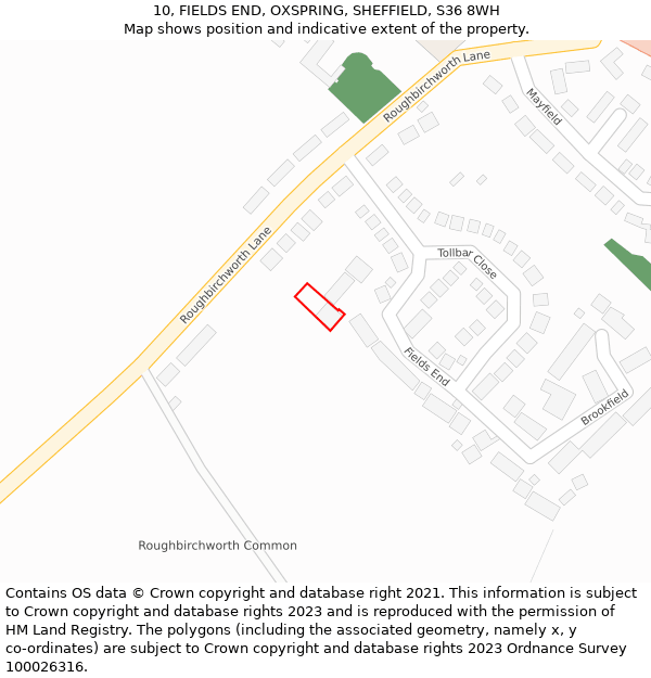 10, FIELDS END, OXSPRING, SHEFFIELD, S36 8WH: Location map and indicative extent of plot