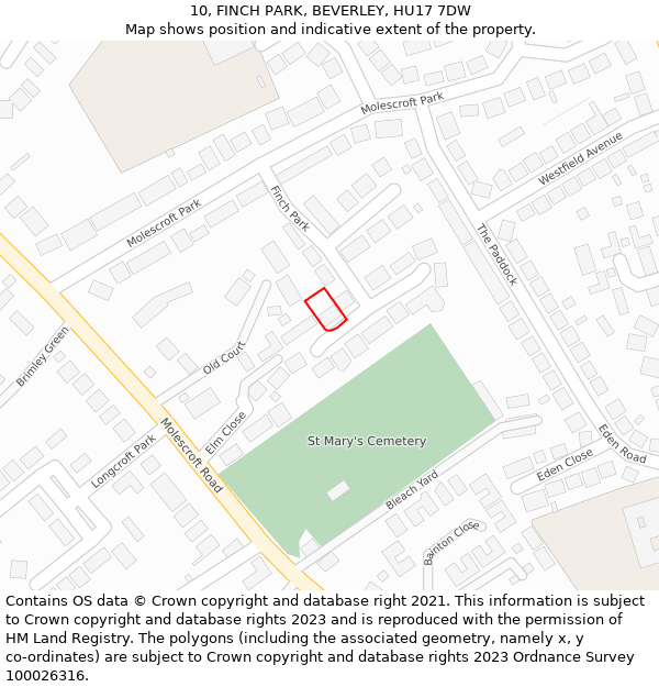 10, FINCH PARK, BEVERLEY, HU17 7DW: Location map and indicative extent of plot