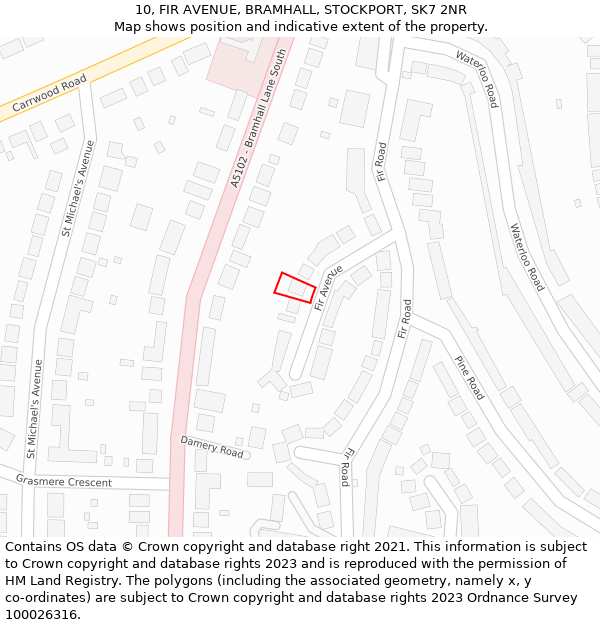 10, FIR AVENUE, BRAMHALL, STOCKPORT, SK7 2NR: Location map and indicative extent of plot