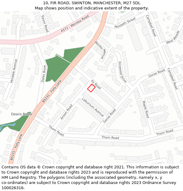 10, FIR ROAD, SWINTON, MANCHESTER, M27 5DL: Location map and indicative extent of plot