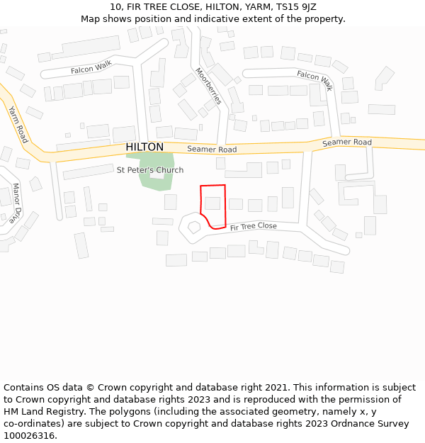 10, FIR TREE CLOSE, HILTON, YARM, TS15 9JZ: Location map and indicative extent of plot