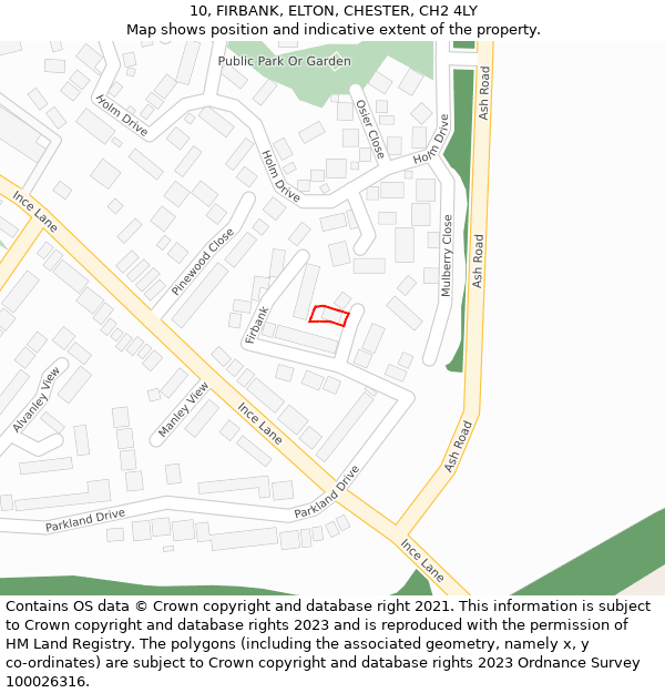 10, FIRBANK, ELTON, CHESTER, CH2 4LY: Location map and indicative extent of plot