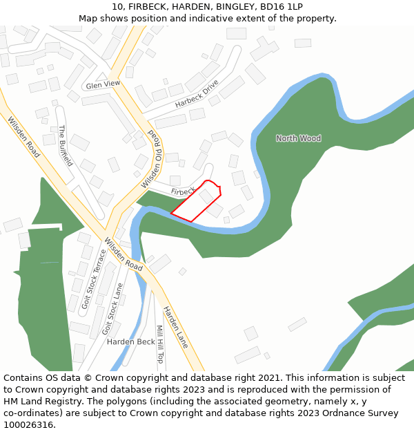 10, FIRBECK, HARDEN, BINGLEY, BD16 1LP: Location map and indicative extent of plot