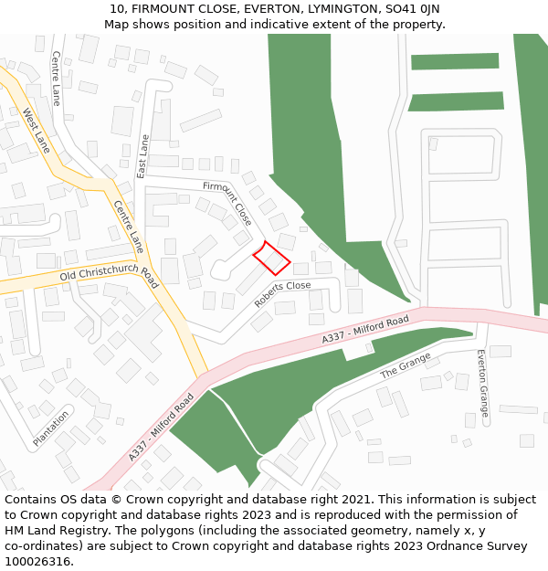 10, FIRMOUNT CLOSE, EVERTON, LYMINGTON, SO41 0JN: Location map and indicative extent of plot