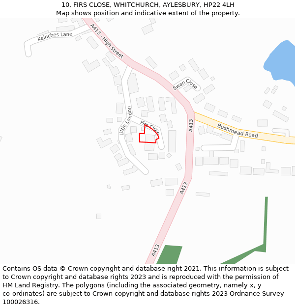 10, FIRS CLOSE, WHITCHURCH, AYLESBURY, HP22 4LH: Location map and indicative extent of plot