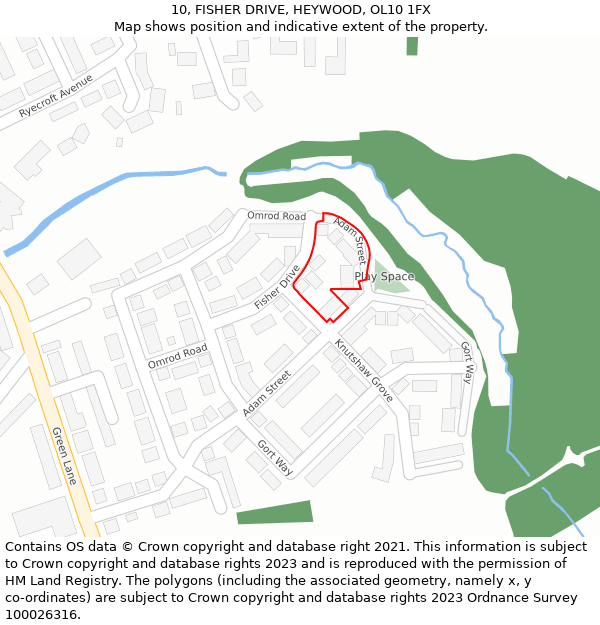 10, FISHER DRIVE, HEYWOOD, OL10 1FX: Location map and indicative extent of plot