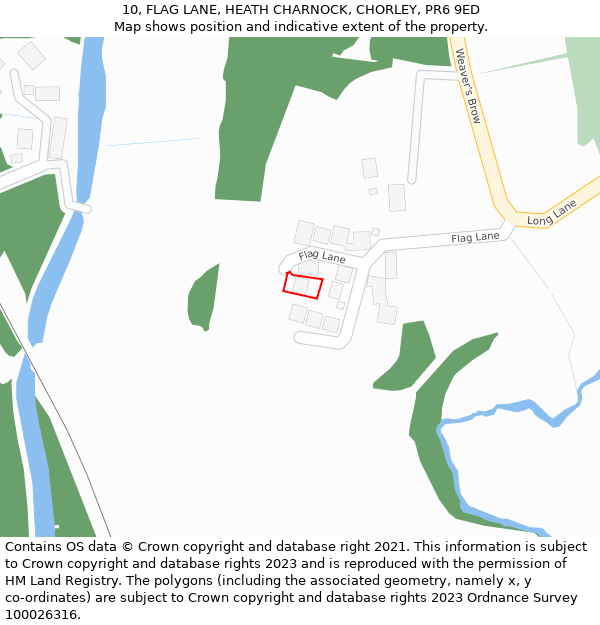 10, FLAG LANE, HEATH CHARNOCK, CHORLEY, PR6 9ED: Location map and indicative extent of plot
