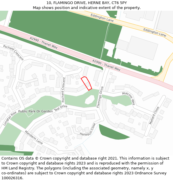 10, FLAMINGO DRIVE, HERNE BAY, CT6 5PY: Location map and indicative extent of plot