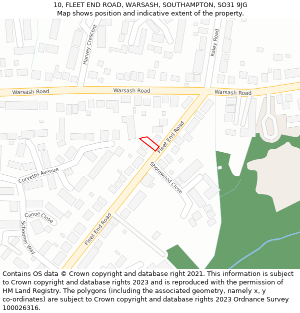 10, FLEET END ROAD, WARSASH, SOUTHAMPTON, SO31 9JG: Location map and indicative extent of plot