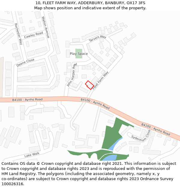 10, FLEET FARM WAY, ADDERBURY, BANBURY, OX17 3FS: Location map and indicative extent of plot