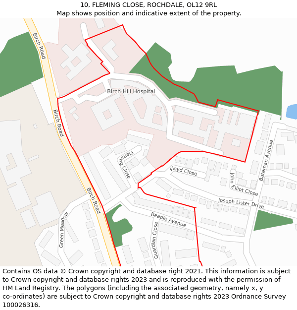 10, FLEMING CLOSE, ROCHDALE, OL12 9RL: Location map and indicative extent of plot