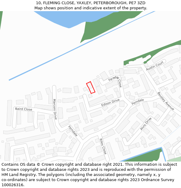 10, FLEMING CLOSE, YAXLEY, PETERBOROUGH, PE7 3ZD: Location map and indicative extent of plot