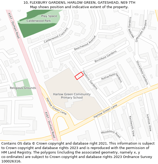 10, FLEXBURY GARDENS, HARLOW GREEN, GATESHEAD, NE9 7TH: Location map and indicative extent of plot