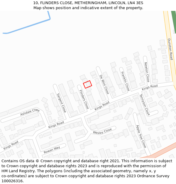 10, FLINDERS CLOSE, METHERINGHAM, LINCOLN, LN4 3ES: Location map and indicative extent of plot