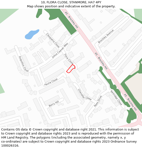 10, FLORA CLOSE, STANMORE, HA7 4PY: Location map and indicative extent of plot