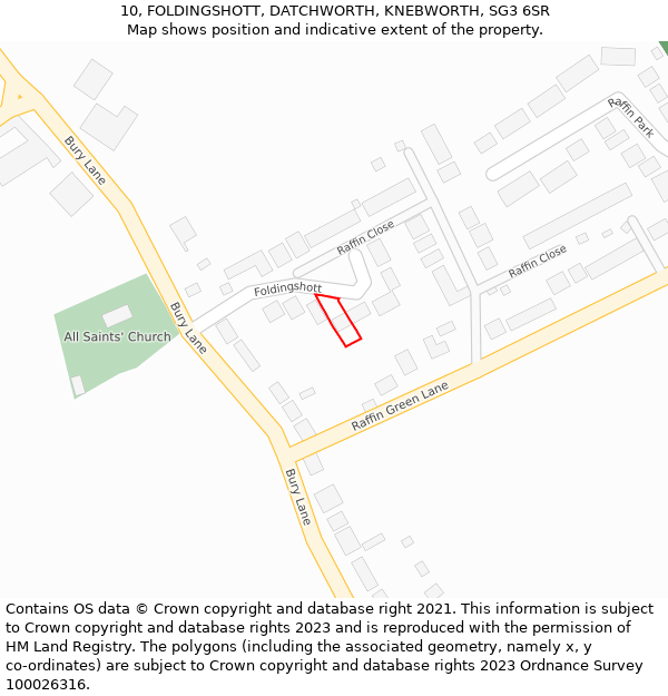 10, FOLDINGSHOTT, DATCHWORTH, KNEBWORTH, SG3 6SR: Location map and indicative extent of plot