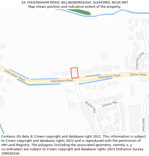 10, FOLKINGHAM ROAD, BILLINGBOROUGH, SLEAFORD, NG34 0NT: Location map and indicative extent of plot