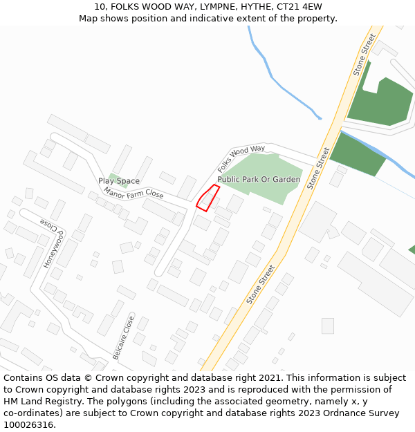 10, FOLKS WOOD WAY, LYMPNE, HYTHE, CT21 4EW: Location map and indicative extent of plot