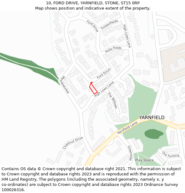 10, FORD DRIVE, YARNFIELD, STONE, ST15 0RP: Location map and indicative extent of plot