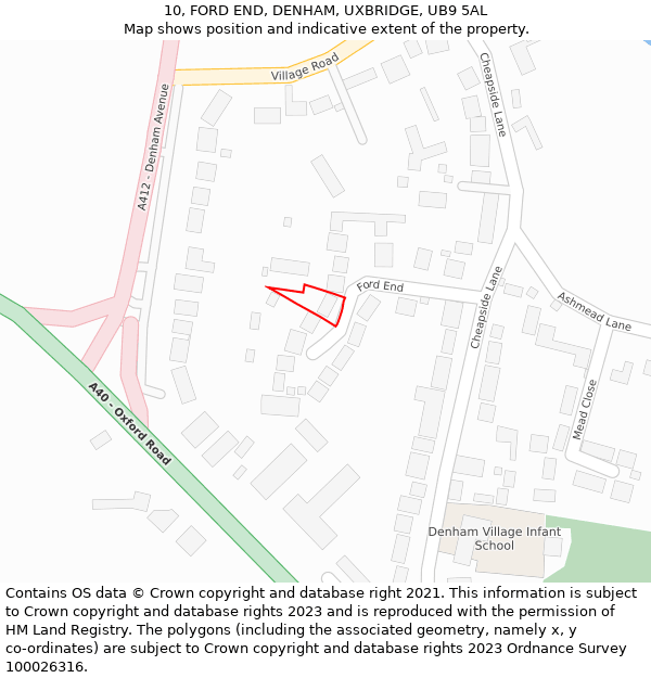 10, FORD END, DENHAM, UXBRIDGE, UB9 5AL: Location map and indicative extent of plot