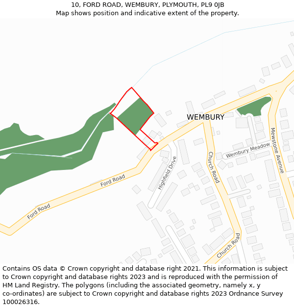 10, FORD ROAD, WEMBURY, PLYMOUTH, PL9 0JB: Location map and indicative extent of plot