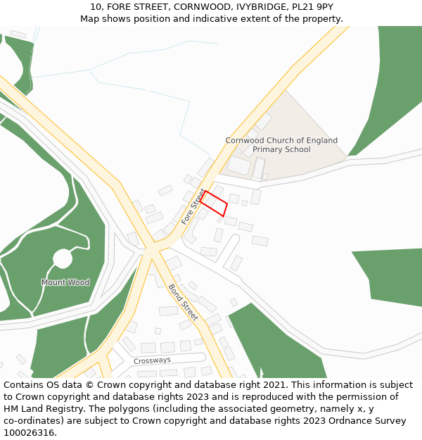 10, FORE STREET, CORNWOOD, IVYBRIDGE, PL21 9PY: Location map and indicative extent of plot