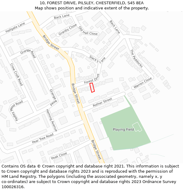 10, FOREST DRIVE, PILSLEY, CHESTERFIELD, S45 8EA: Location map and indicative extent of plot