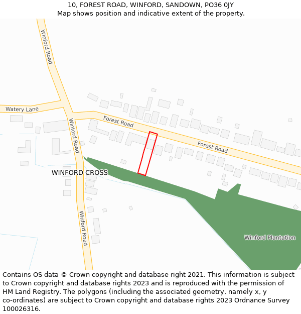 10, FOREST ROAD, WINFORD, SANDOWN, PO36 0JY: Location map and indicative extent of plot