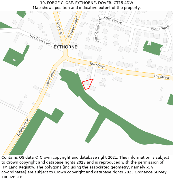 10, FORGE CLOSE, EYTHORNE, DOVER, CT15 4DW: Location map and indicative extent of plot