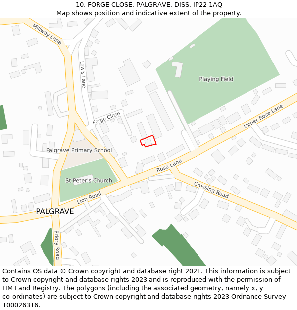 10, FORGE CLOSE, PALGRAVE, DISS, IP22 1AQ: Location map and indicative extent of plot