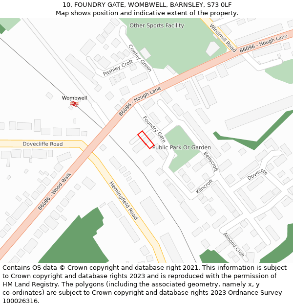 10, FOUNDRY GATE, WOMBWELL, BARNSLEY, S73 0LF: Location map and indicative extent of plot