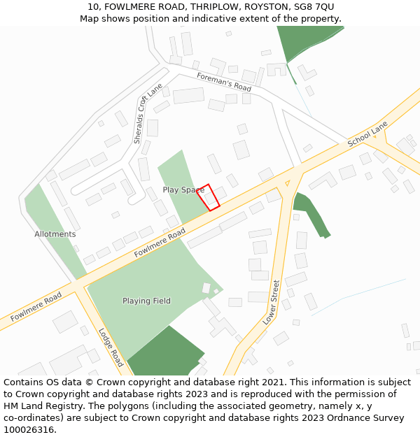 10, FOWLMERE ROAD, THRIPLOW, ROYSTON, SG8 7QU: Location map and indicative extent of plot