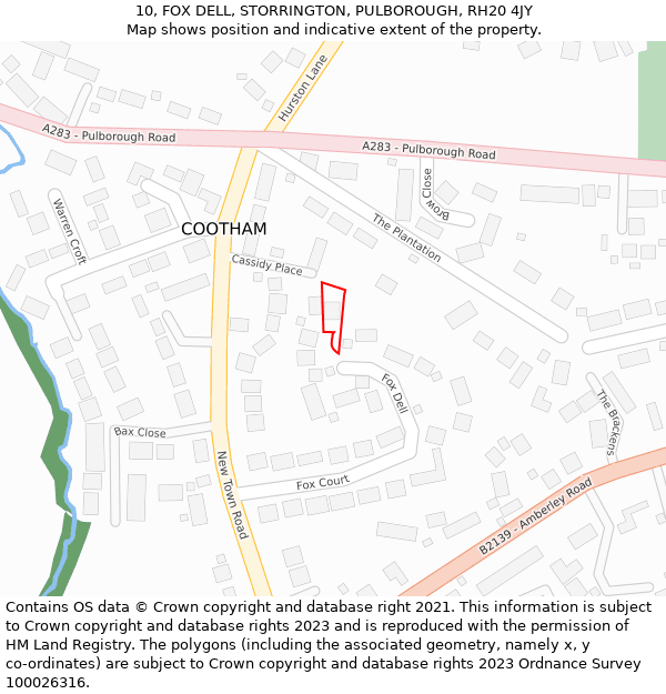 10, FOX DELL, STORRINGTON, PULBOROUGH, RH20 4JY: Location map and indicative extent of plot