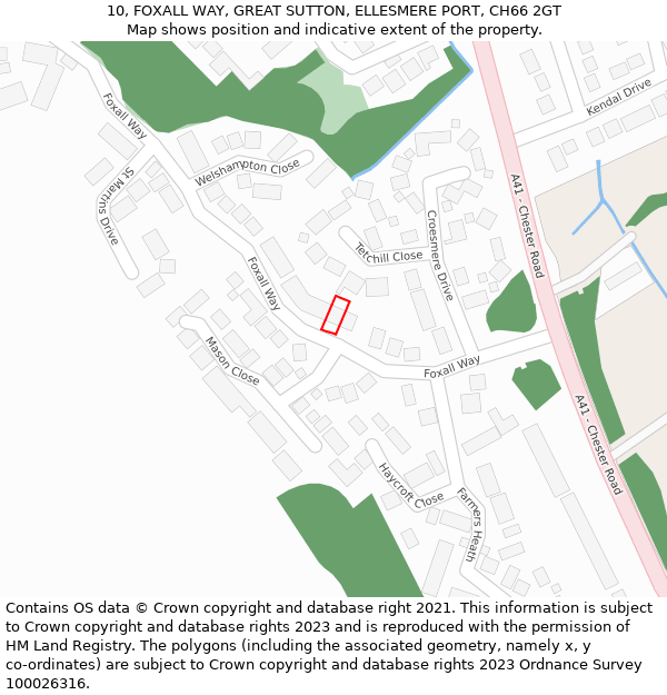 10, FOXALL WAY, GREAT SUTTON, ELLESMERE PORT, CH66 2GT: Location map and indicative extent of plot