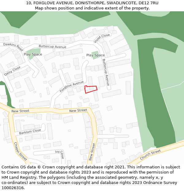 10, FOXGLOVE AVENUE, DONISTHORPE, SWADLINCOTE, DE12 7RU: Location map and indicative extent of plot