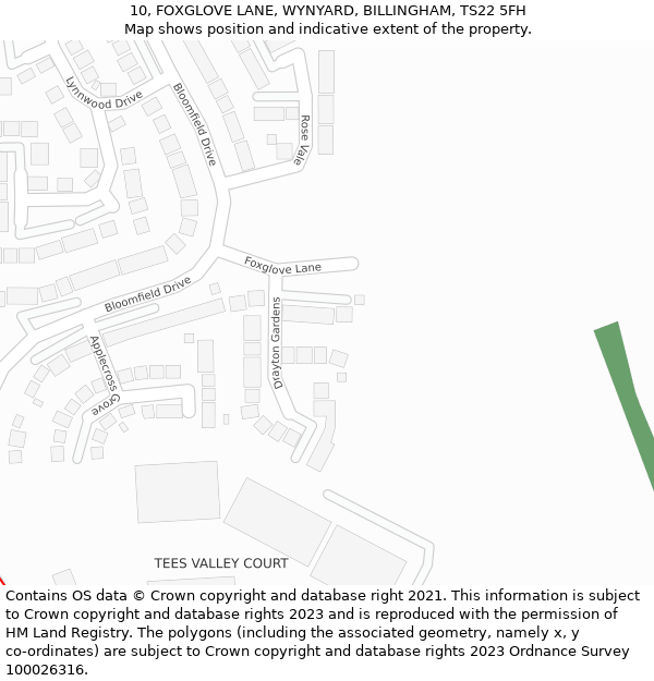 10, FOXGLOVE LANE, WYNYARD, BILLINGHAM, TS22 5FH: Location map and indicative extent of plot