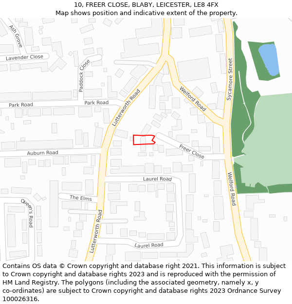 10, FREER CLOSE, BLABY, LEICESTER, LE8 4FX: Location map and indicative extent of plot