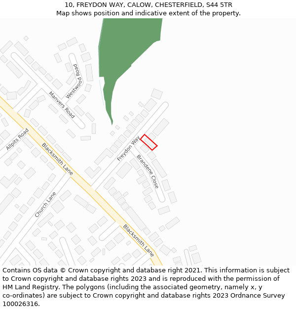 10, FREYDON WAY, CALOW, CHESTERFIELD, S44 5TR: Location map and indicative extent of plot