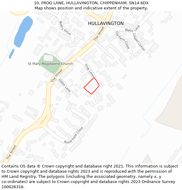 10, FROG LANE, HULLAVINGTON, CHIPPENHAM, SN14 6DX: Location map and indicative extent of plot