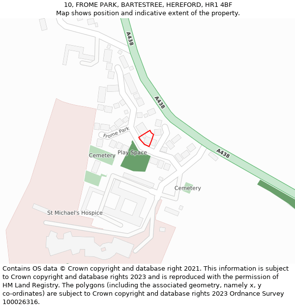10, FROME PARK, BARTESTREE, HEREFORD, HR1 4BF: Location map and indicative extent of plot