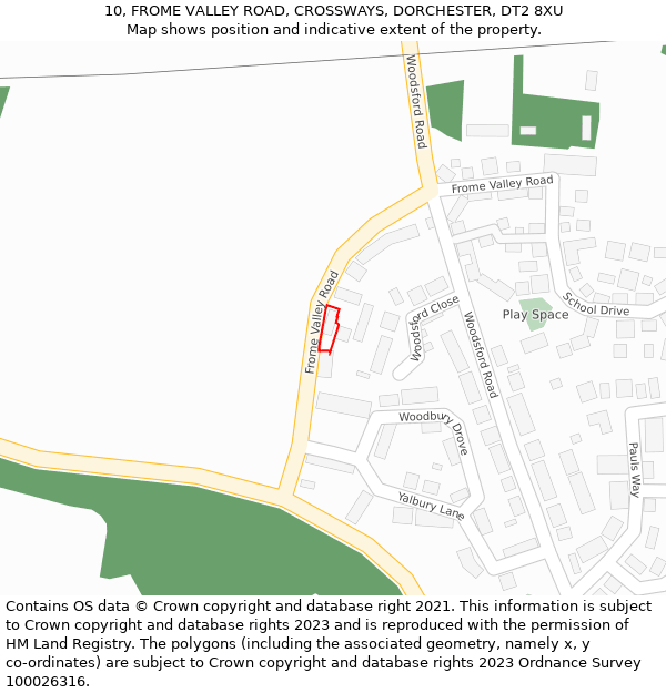 10, FROME VALLEY ROAD, CROSSWAYS, DORCHESTER, DT2 8XU: Location map and indicative extent of plot