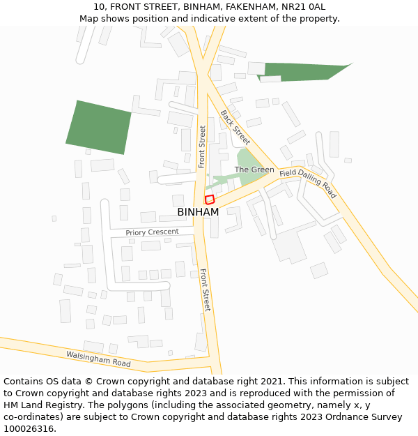 10, FRONT STREET, BINHAM, FAKENHAM, NR21 0AL: Location map and indicative extent of plot