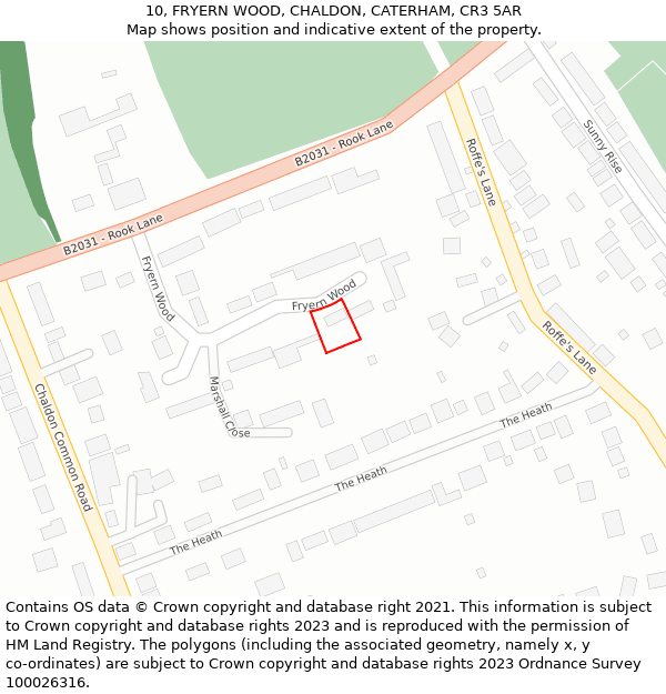 10, FRYERN WOOD, CHALDON, CATERHAM, CR3 5AR: Location map and indicative extent of plot
