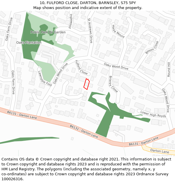 10, FULFORD CLOSE, DARTON, BARNSLEY, S75 5PY: Location map and indicative extent of plot